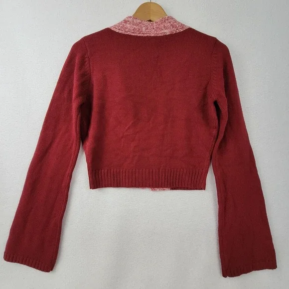 To The Max Wool-Blend Red V-Neck Cardigan Sweater Long Sleeve Size Medium - Picture 2 of 16
